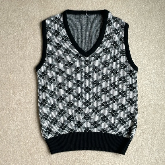Vintage Acrylic Black and White Sweater Vest - Picture 1 of 4